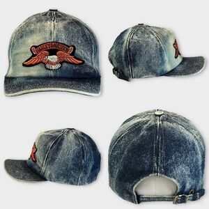 RARE Vintage‎ Hatquarters USA FULL DENIM Strapback Adjustable Hat Cap USA MADE